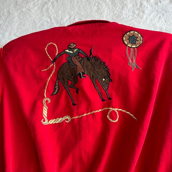 Vintage 90s Jacket by Design Rodeo Western Red Appliquéd Horses Shoulder Pads - Picture 5 of 6